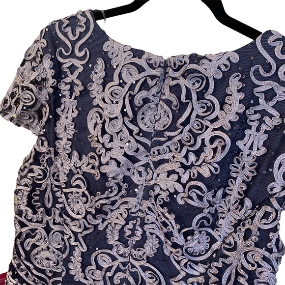 Alex Evenings Size 14 Navy/Silver w/ Sequins Cap Sleeve Dress - Picture 5 of 10